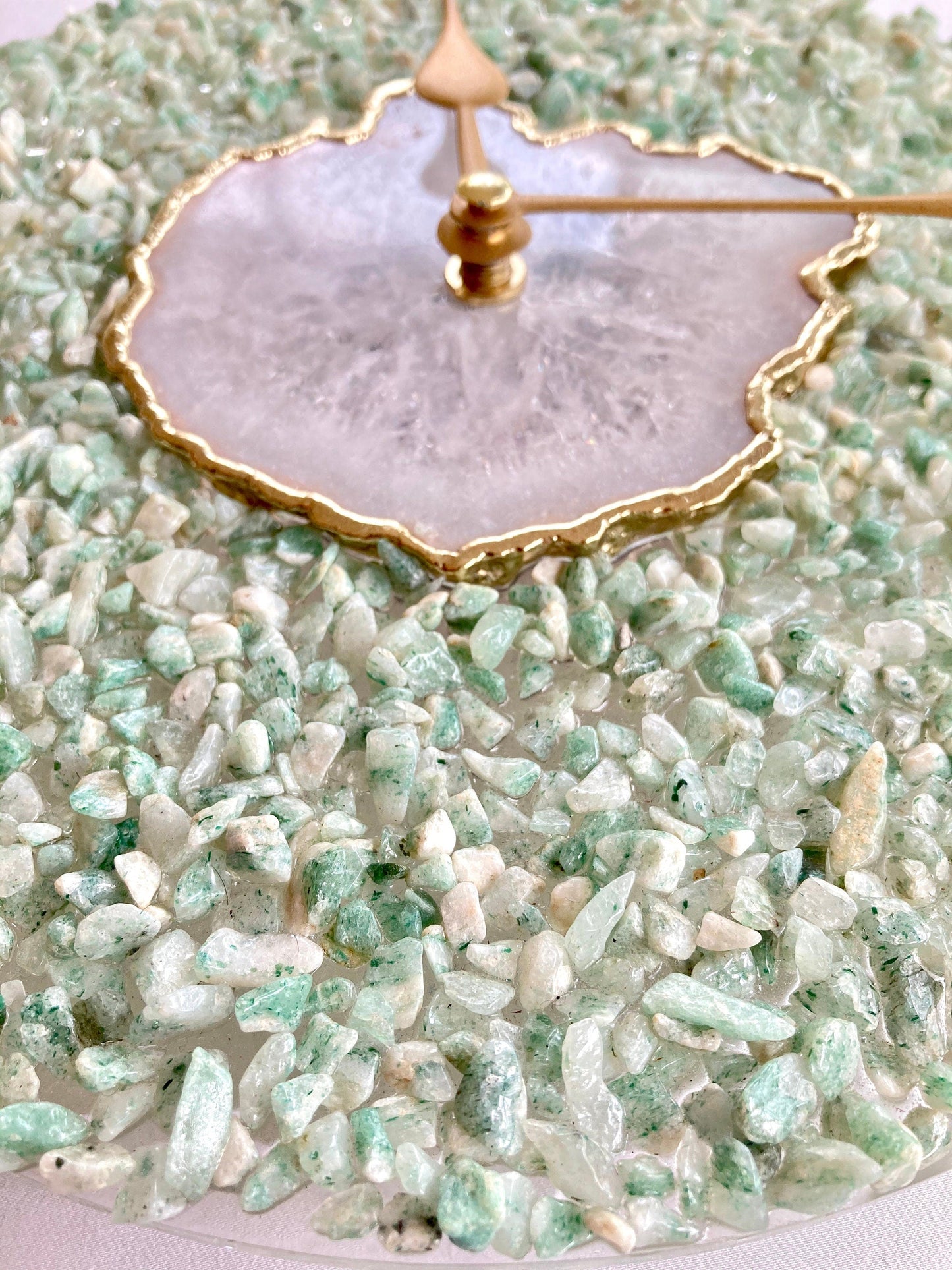 10" Diameter Large Light Green Crystal With White Agate Wall Clock