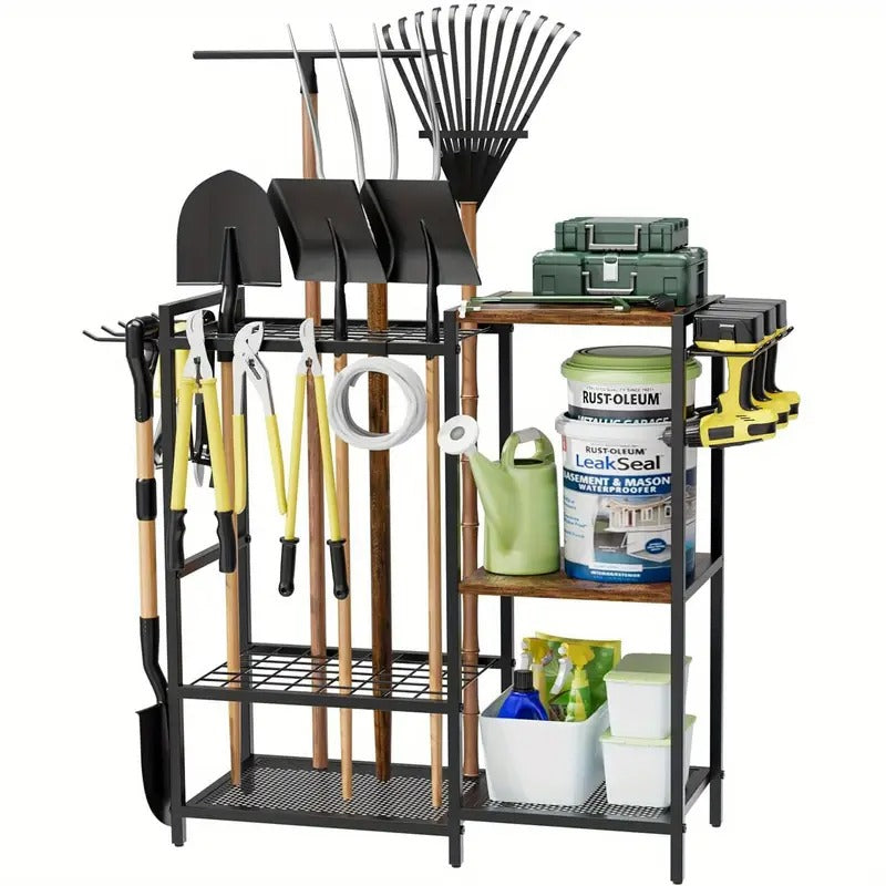 Garden Tool Rack with Wooden Shelves-0